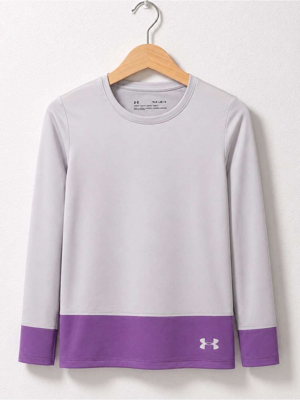 Under Armour Light Lavender and Purple Colorblock Long Sleeve Crewneck Top